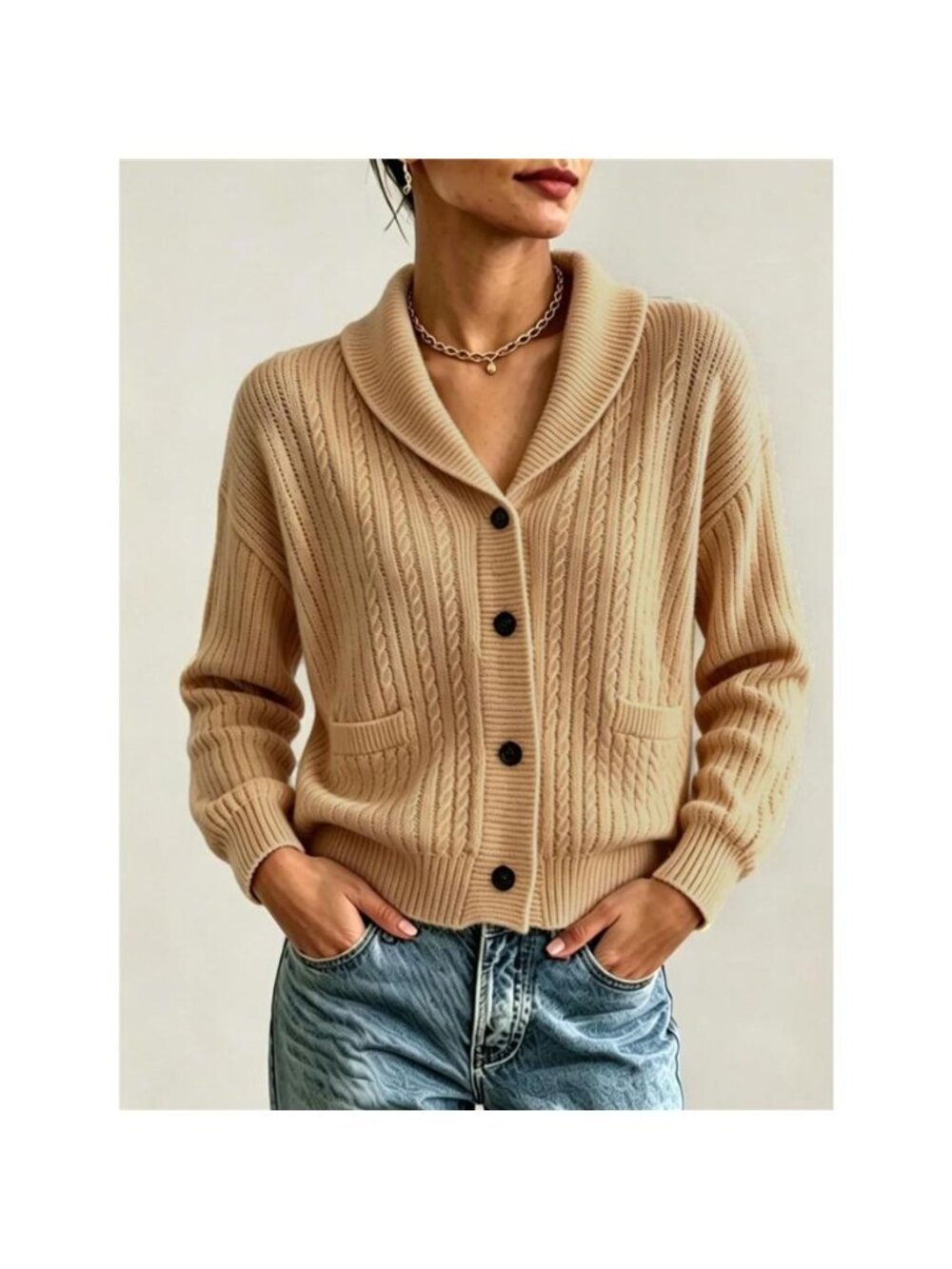 Full Size Shawl Collar Cable Knit Cardigan Plus Size